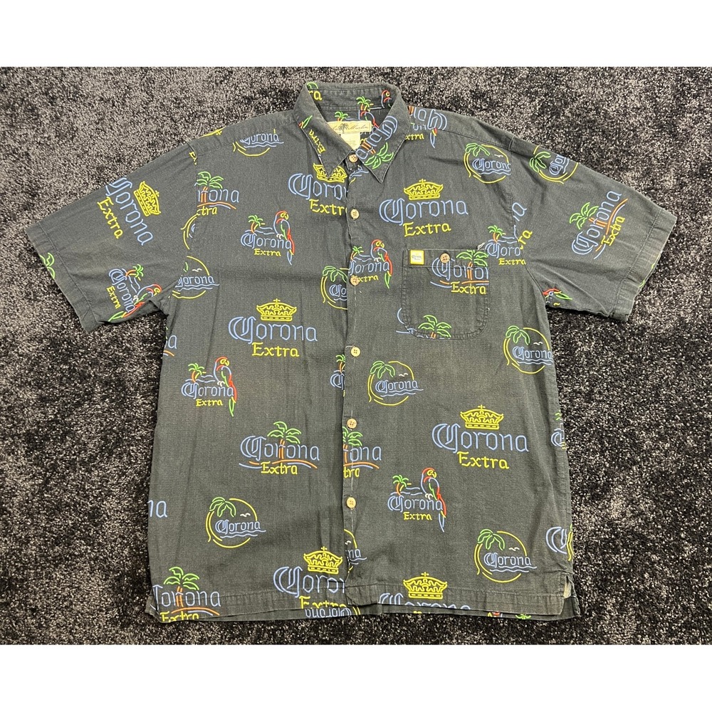 Joe Marlin Corona Extra Parrot Palm Tree Graphic Camp‎ Shirt - Size L